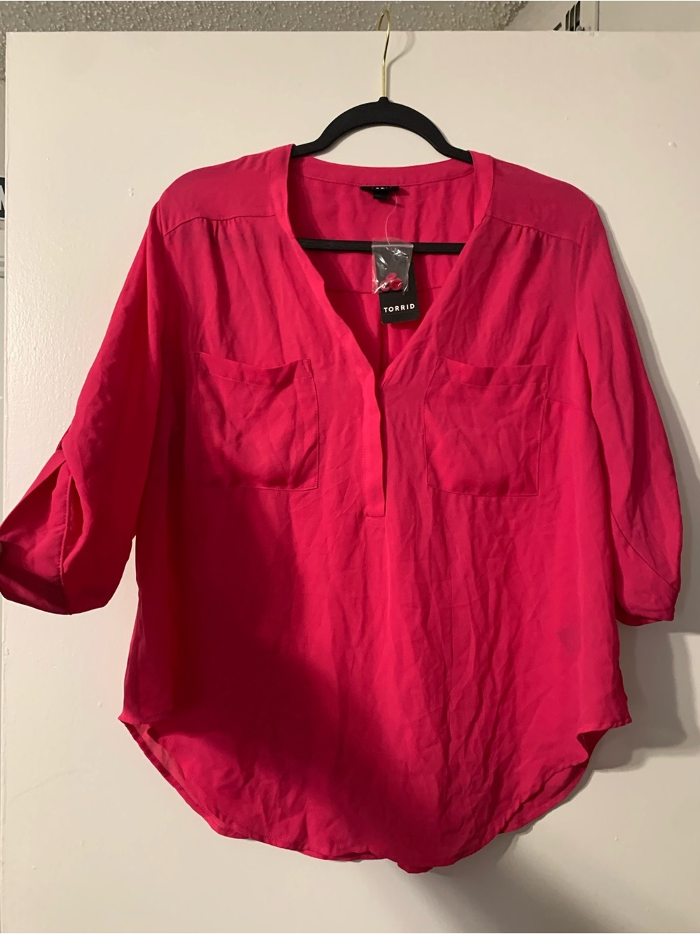 torrid Bright Pink V-Neck Tunic Blouse